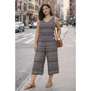 LulaRoe Navy Taupe Natalie Southwestern Print Sleeveless Wide Leg Jumpsuit M